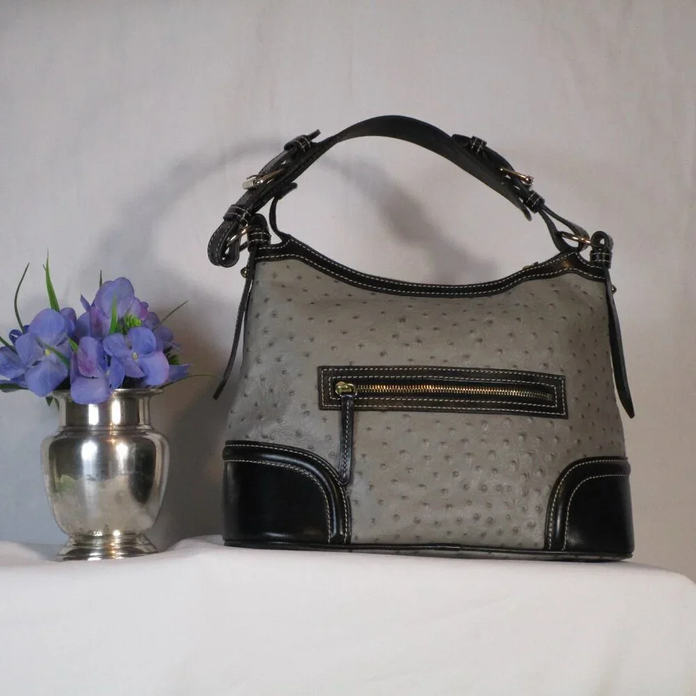 Dooney & Bourke Embossed Ostrich Style Leather Bag, Wallet, Checkbook Cover EUC